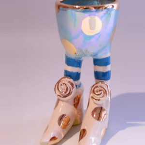 Egg Cup with legs in Pale Blue and Gold Dots