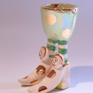 Egg Cup with legs in Pale Green and Gold Dots