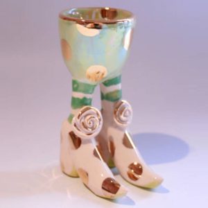 Egg Cup with legs in Pale Green and Gold Dots