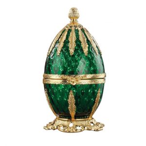 Gold and emerald glass egg shaped caviar server