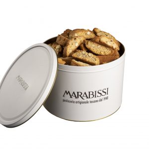 Cantucci with almonds in tin box