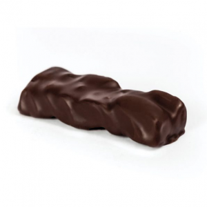 Crunchy nougat pieces with almonds covered with extra dark chocolate